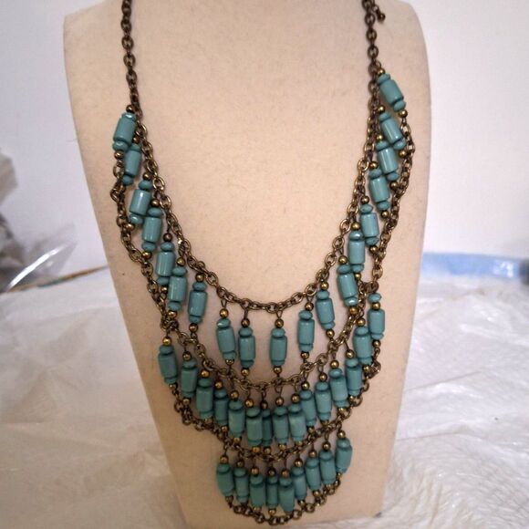 A Women's Beaded Bib Collar Necklace Layered Tribal Ceramic Statement - Picture 1 of 10